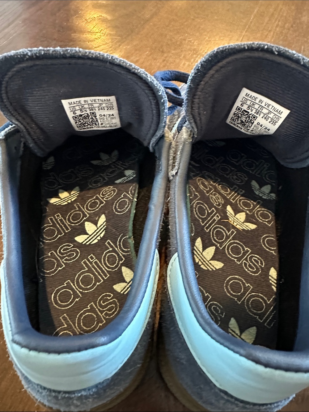 Boys adidas Navy Suede Sneakers with Light Blue Stripes - Picture 5 of 5
